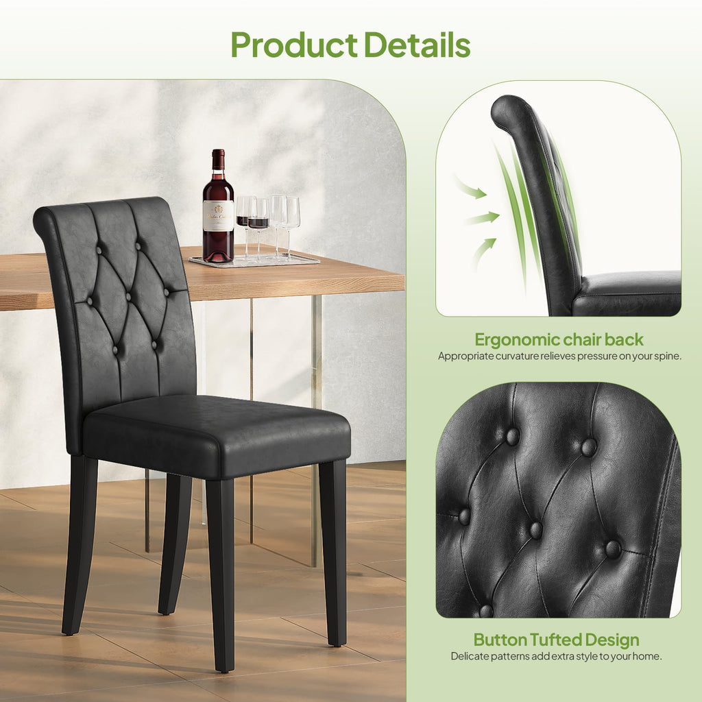 Upholstered Dining Chairs Set of 4 Tufted Wood Legs Jet Black M277688