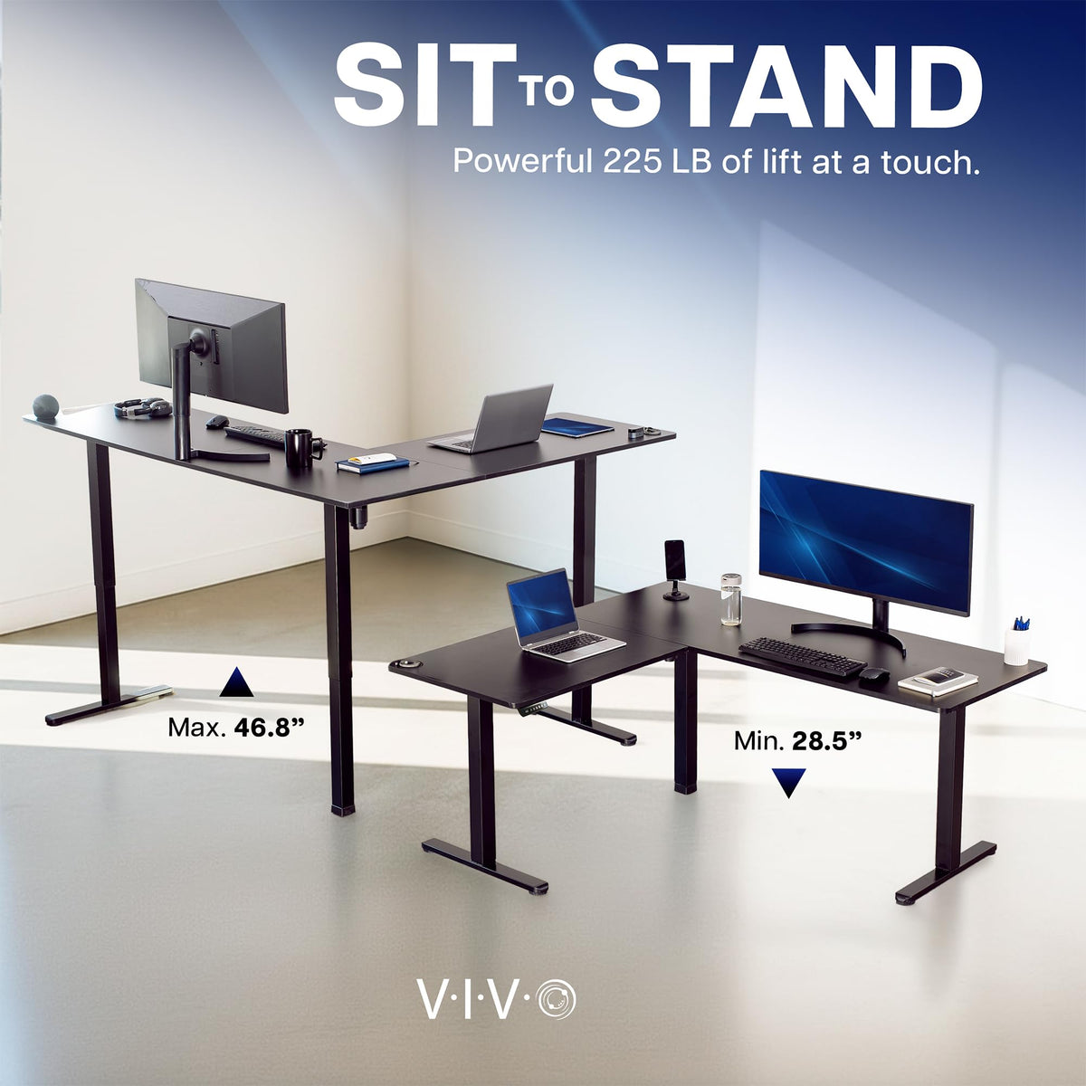 Black 75 x 63 in Corner Standing Desk H67278