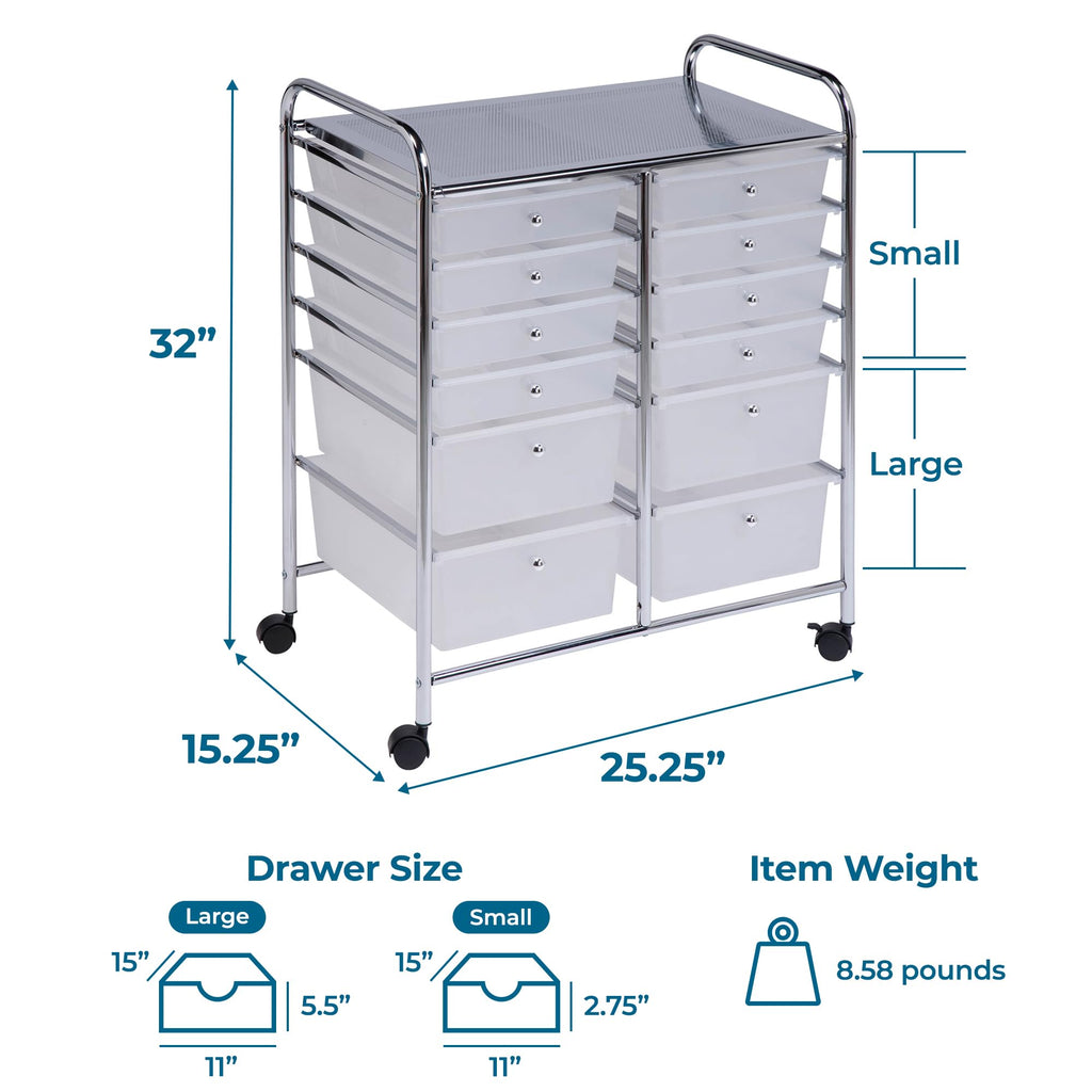 Rolling Craft Storage Cart, Clear, 12-Drawer I9344