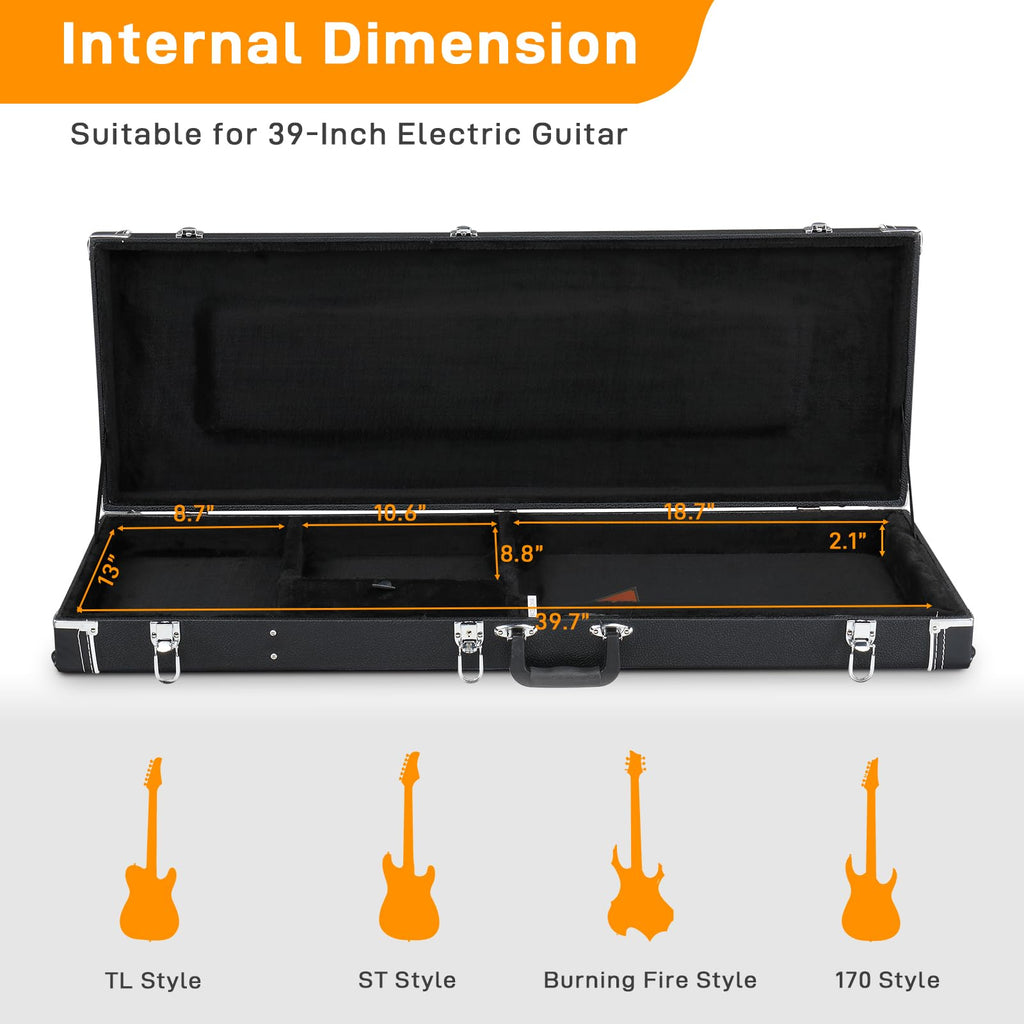 39-Inch Electric Guitar Hard Case with Thickened Padding, Black K664