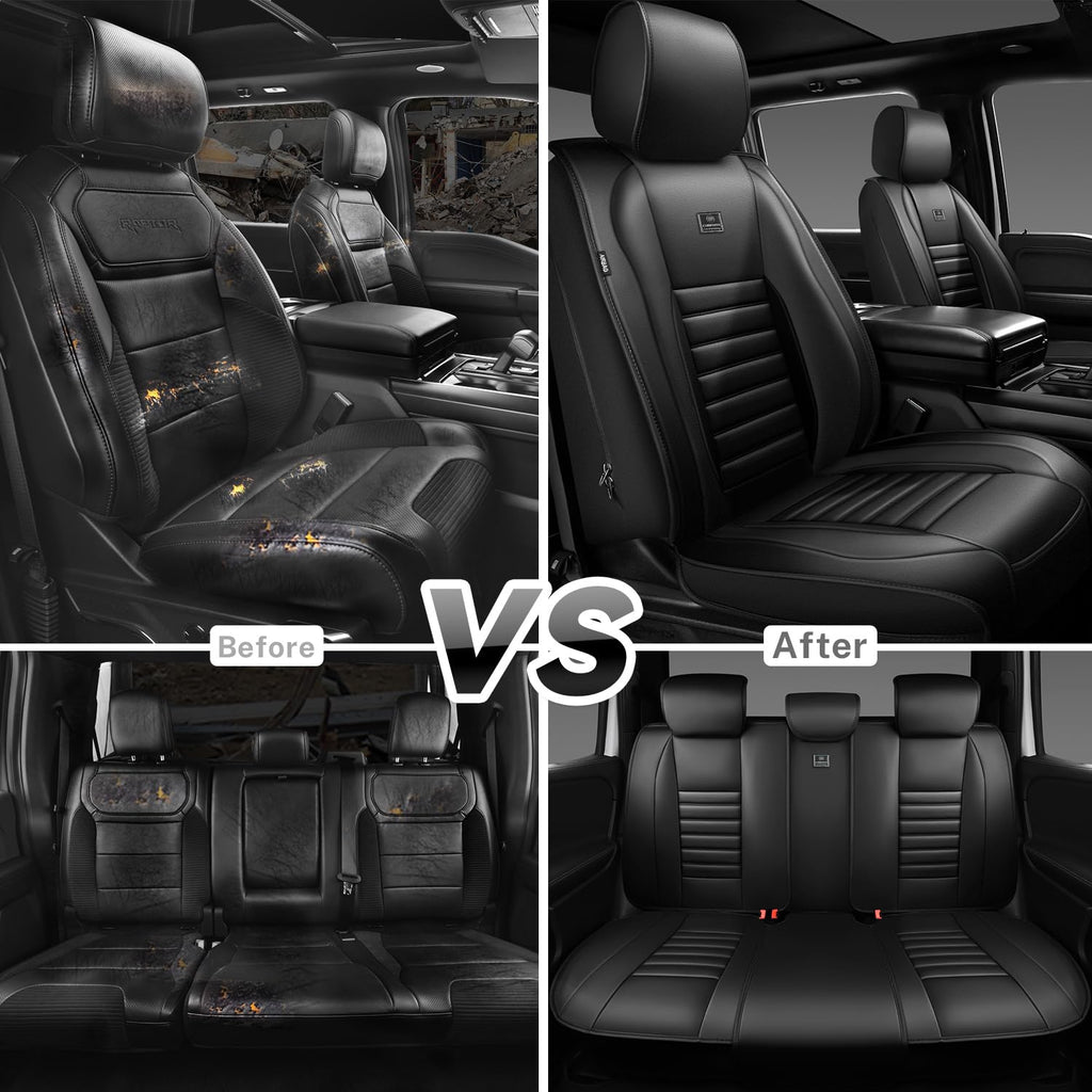 Nappa Leather Car Seat Covers Full Set, Waterproof Anti-Slip, Black C847069