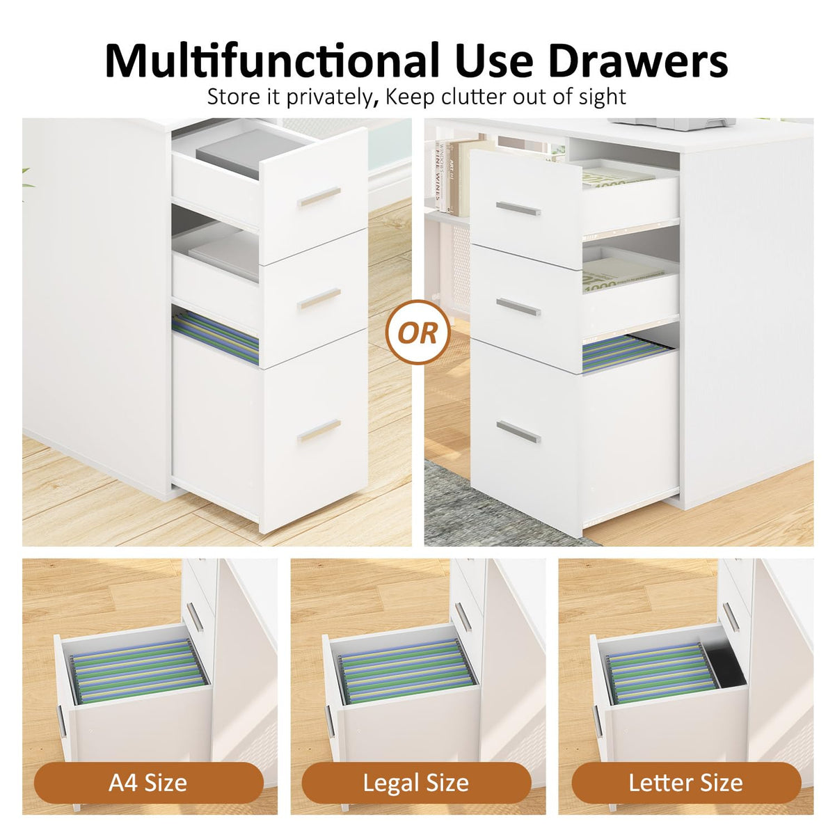 White L Shaped Desk with Drawers H392