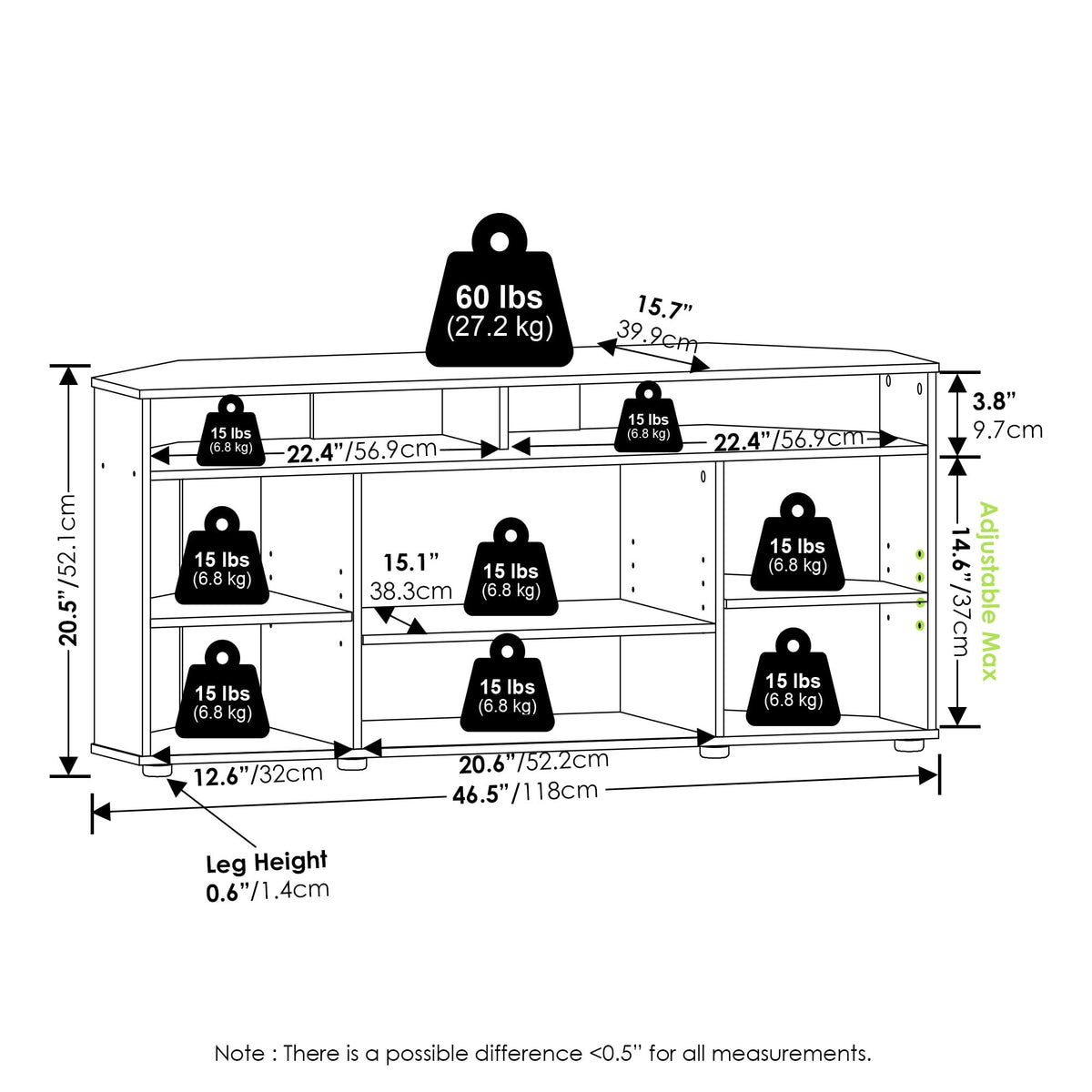 4-Tier Corner TV Stand with Storage Shelf X419515