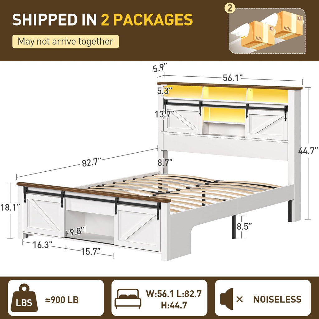 White and Walnut Full Size Storage Bed Frame I528