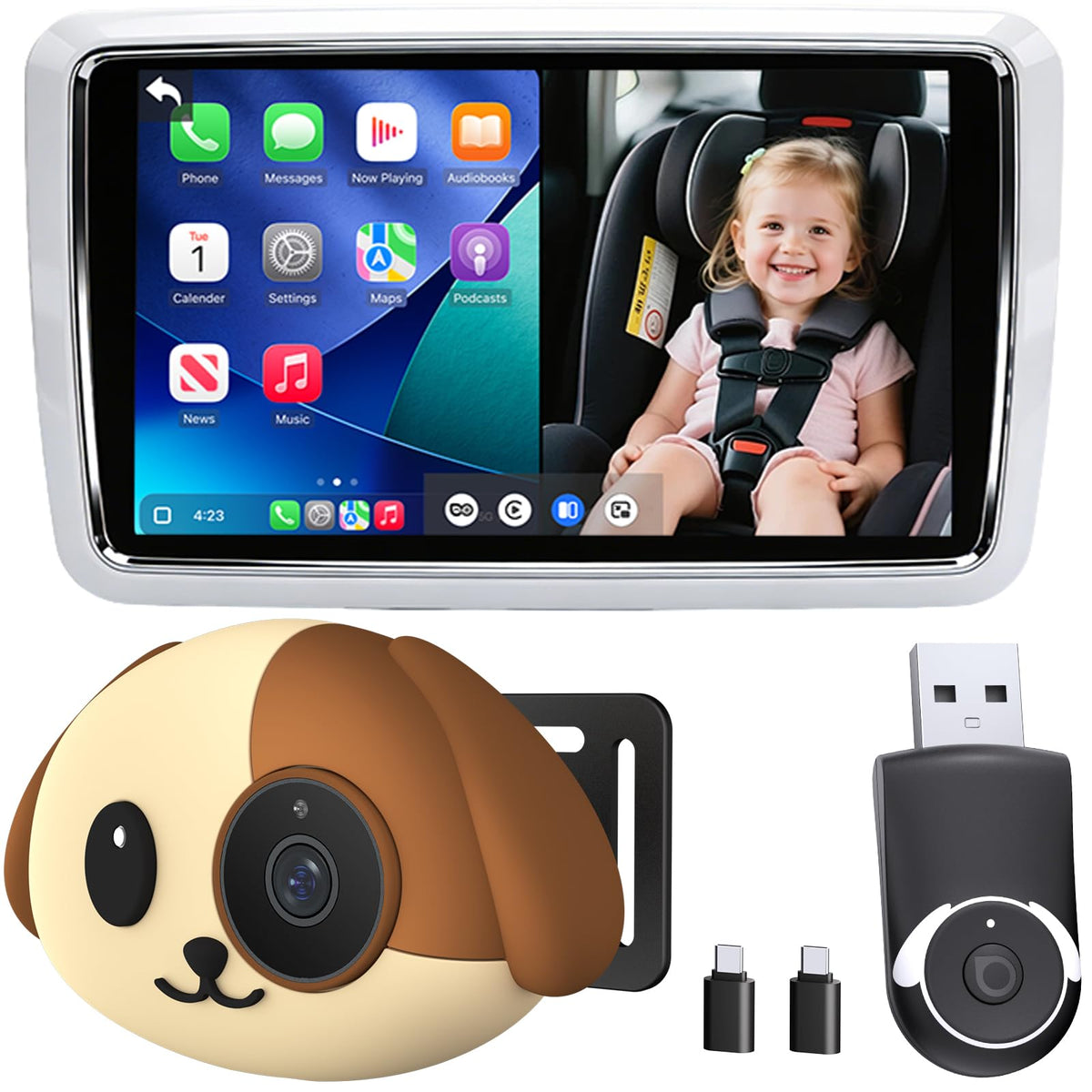 Baby Car Camera with Wireless CarPlay Adapter, 1080P HD, IR Night Vision, 150° Wide-Angle G635440