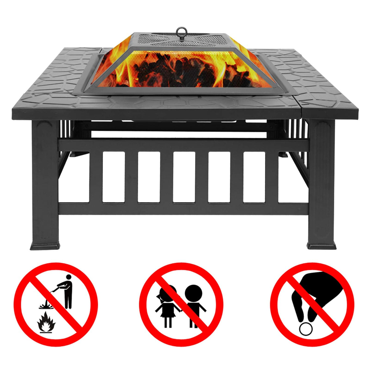 32-inch Metal Outdoor Fire Pit with Fireplace Screen L654687