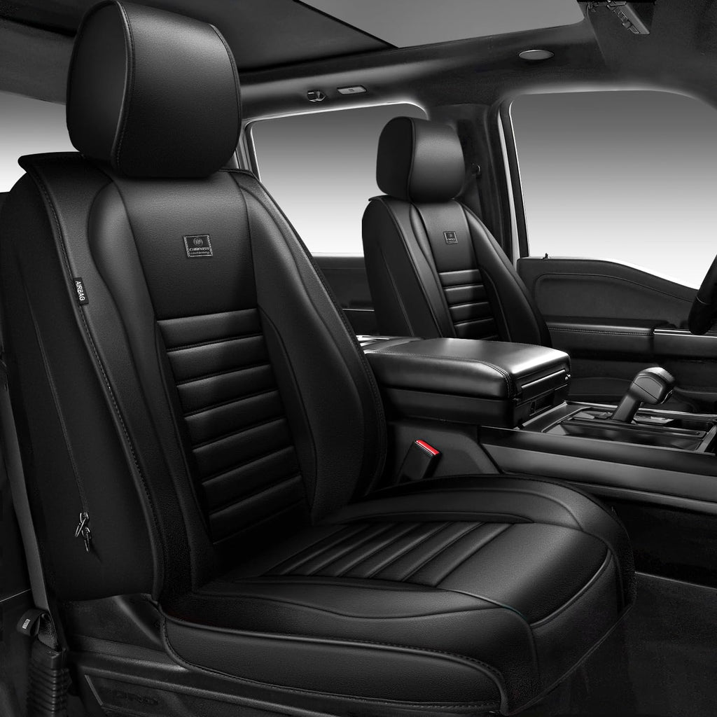 Nappa Leather Car Seat Covers Full Set, Waterproof Anti-Slip, Black C847069