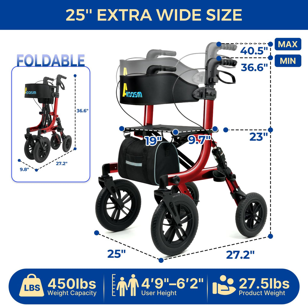 Outdoor Rollator Walkers with 12" Front Wheels V126