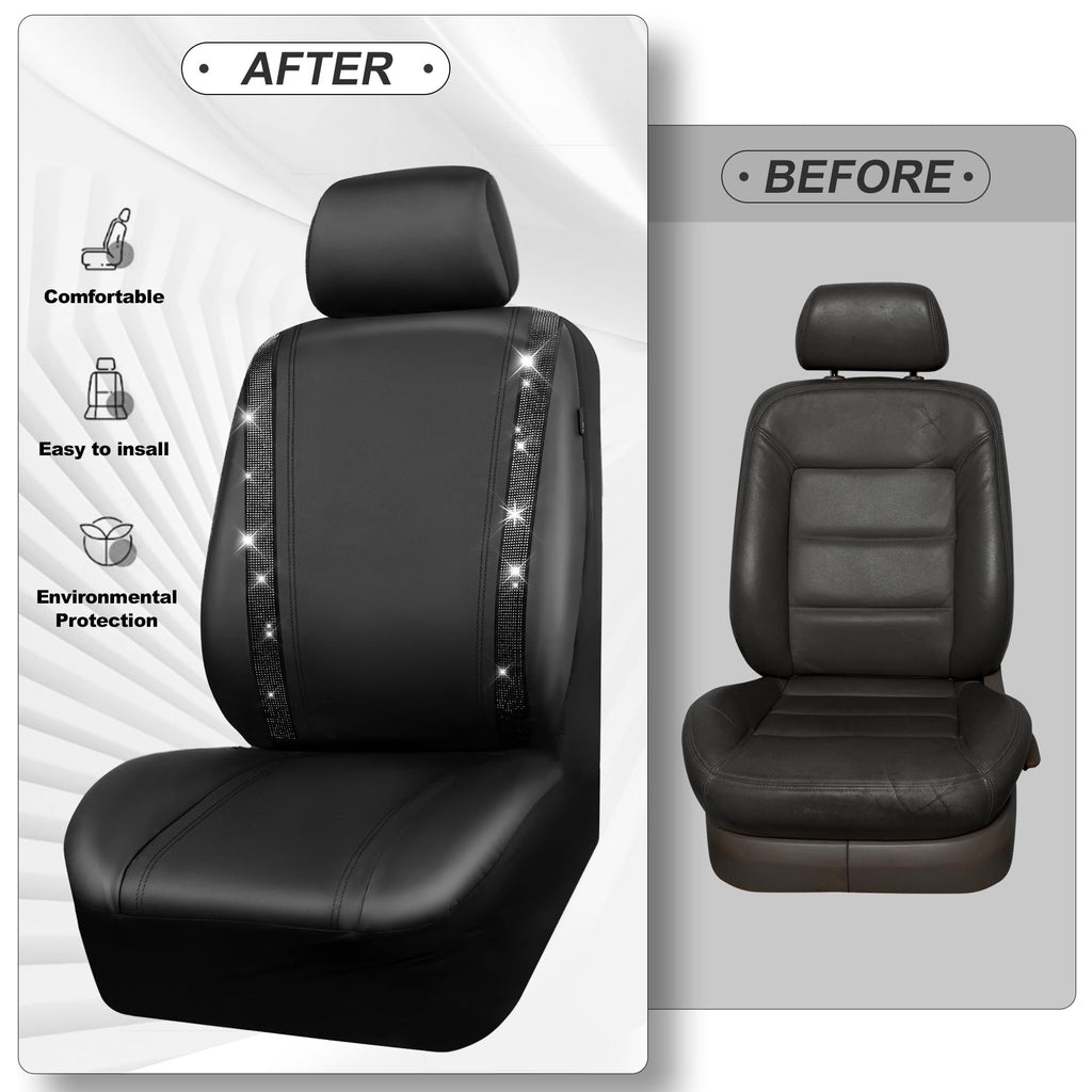 Leather Bling Diamond Car Seat Covers Full Set T8016