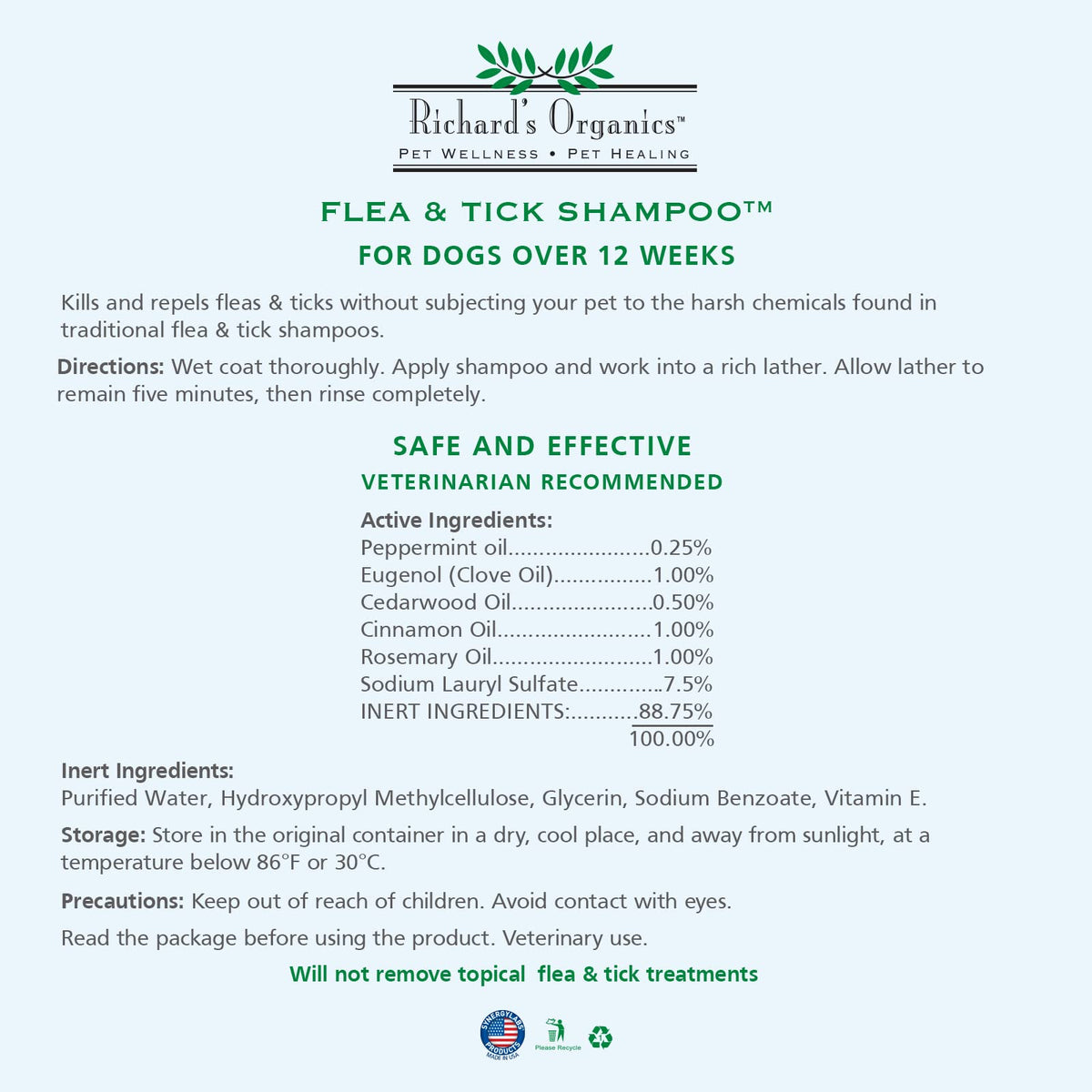 All-Natural Flea and Tick Shampoo for Dogs 12oz X988