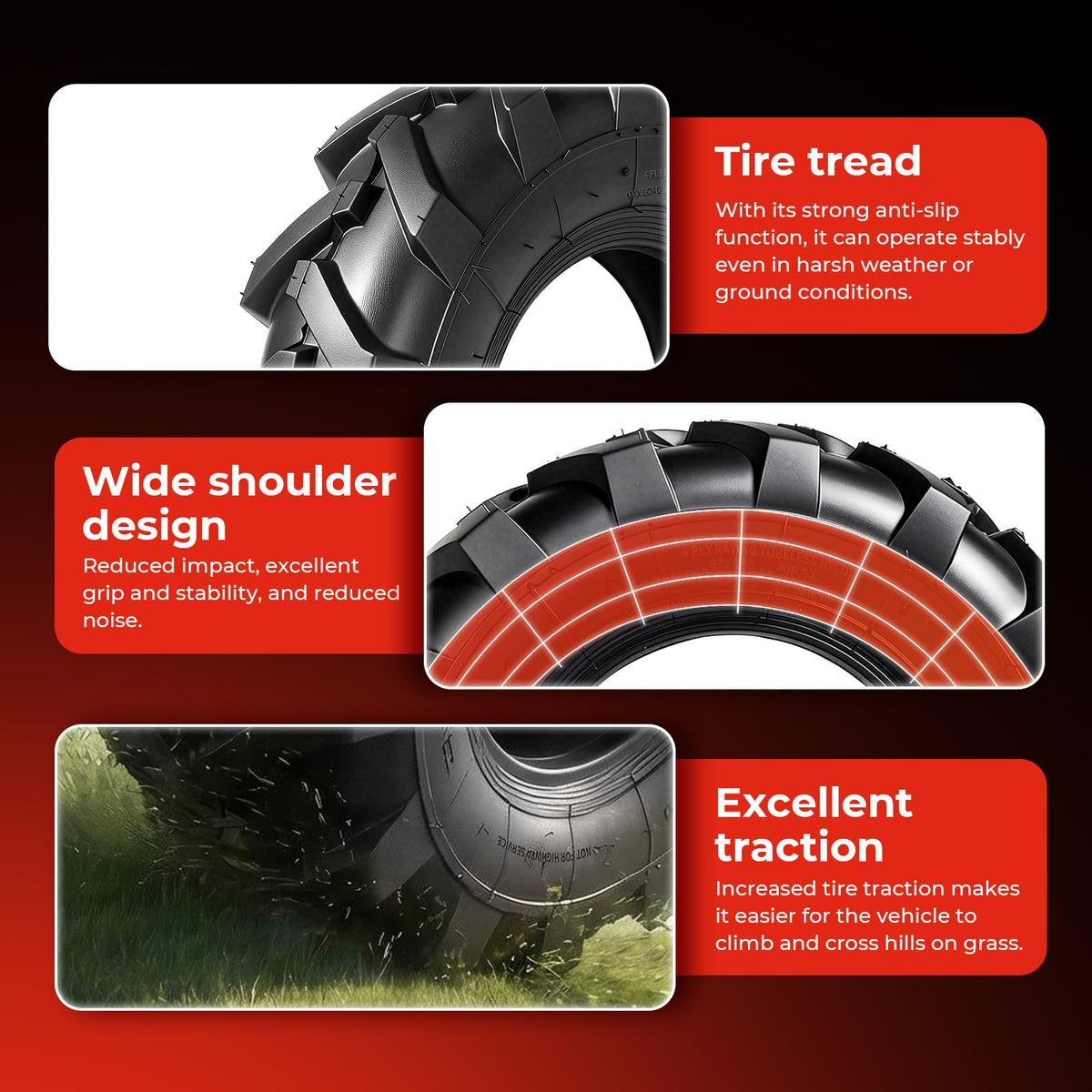 4.80x4.00x8 Lawn & Garden Mower Tires, Set of 2, 4 Ply Tubeless S892955
