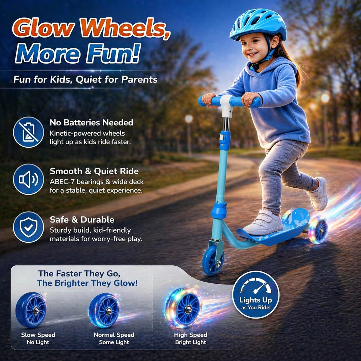 Three Wheel Kids Scooter with Light Up Wheels and Adjustable Handlebar A944222