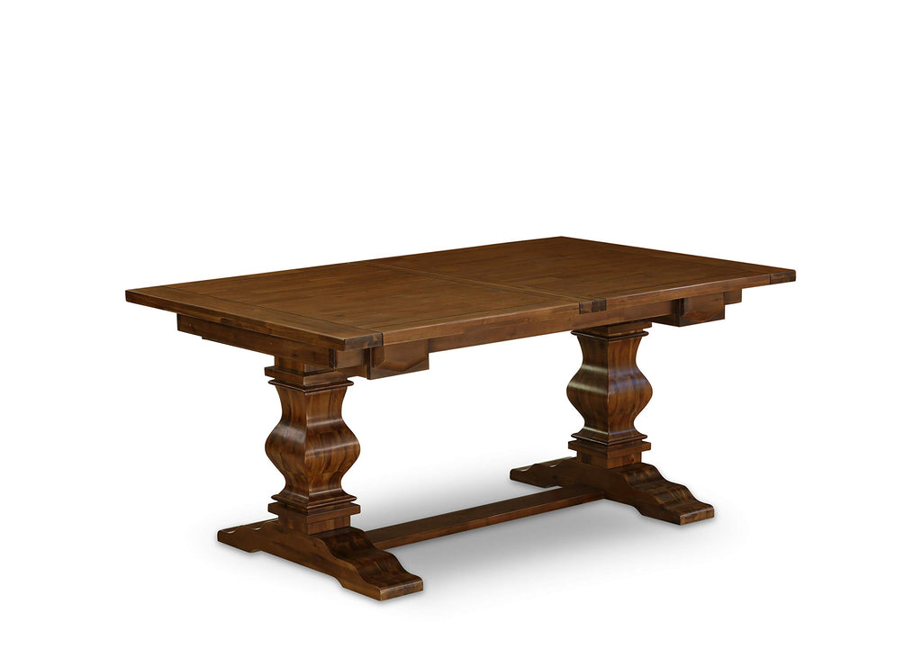 9 Piece Walnut Dining Table Set with Butterfly Leaf and 8 Dark Khaki Linen Fabric Chairs K3591
