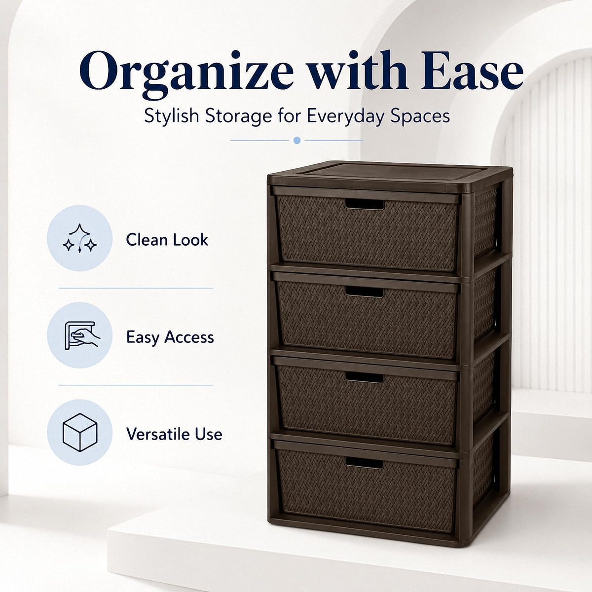 4 Drawer Brown Plastic Storage Tower L307