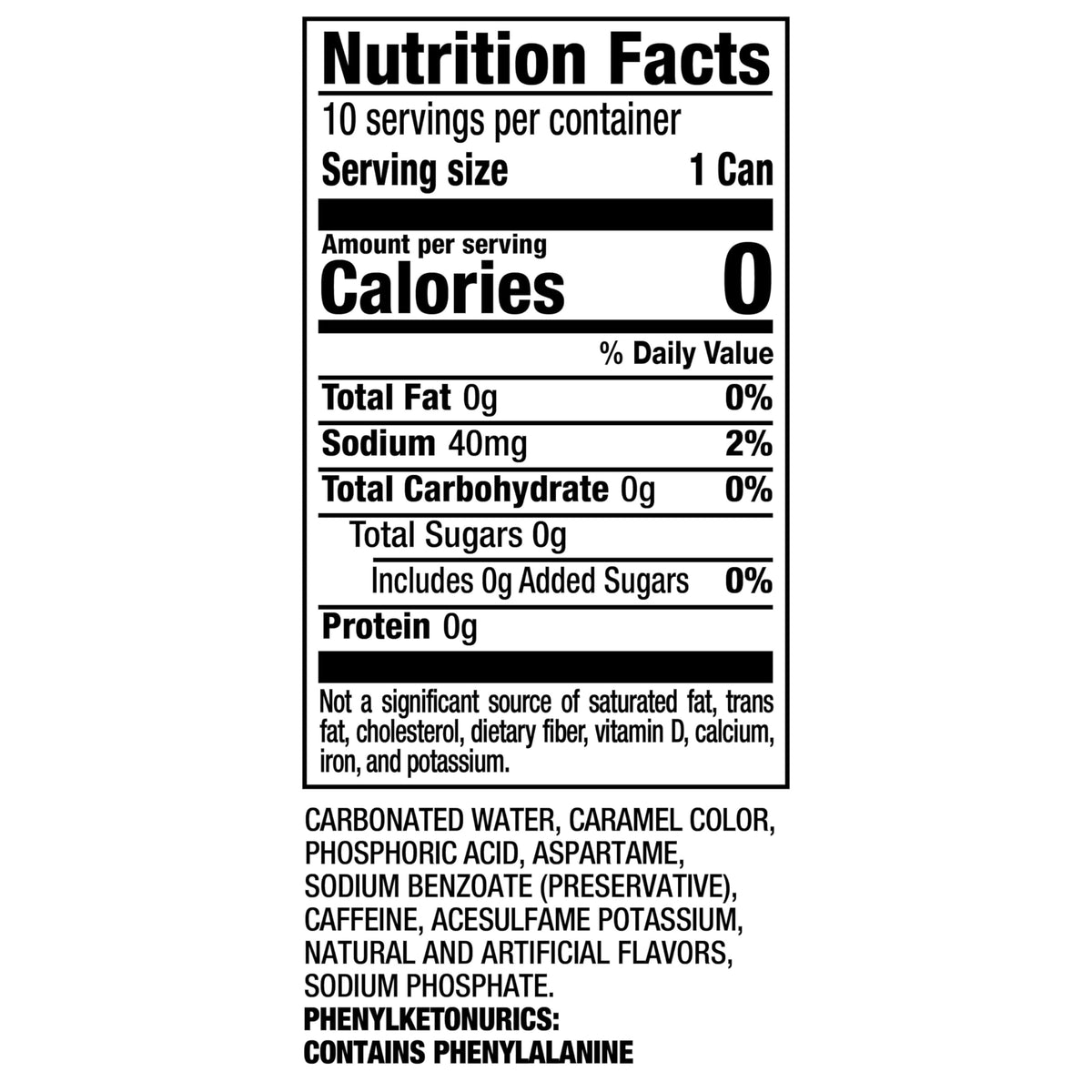 Zero Sugar Soda 7.5 fl oz 10 Pack J2556
