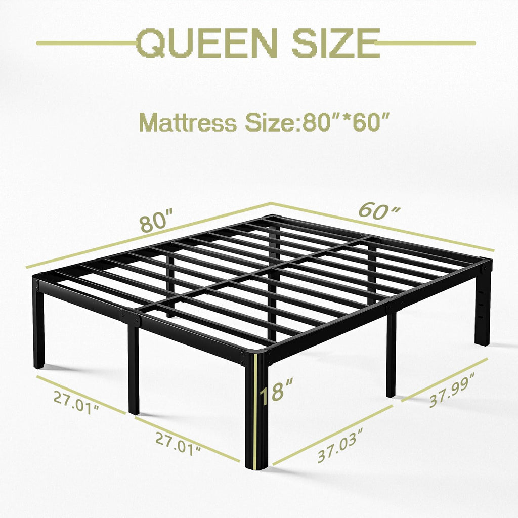 18 Inch High Queen Size Metal Platform Bed Frame Black C823104