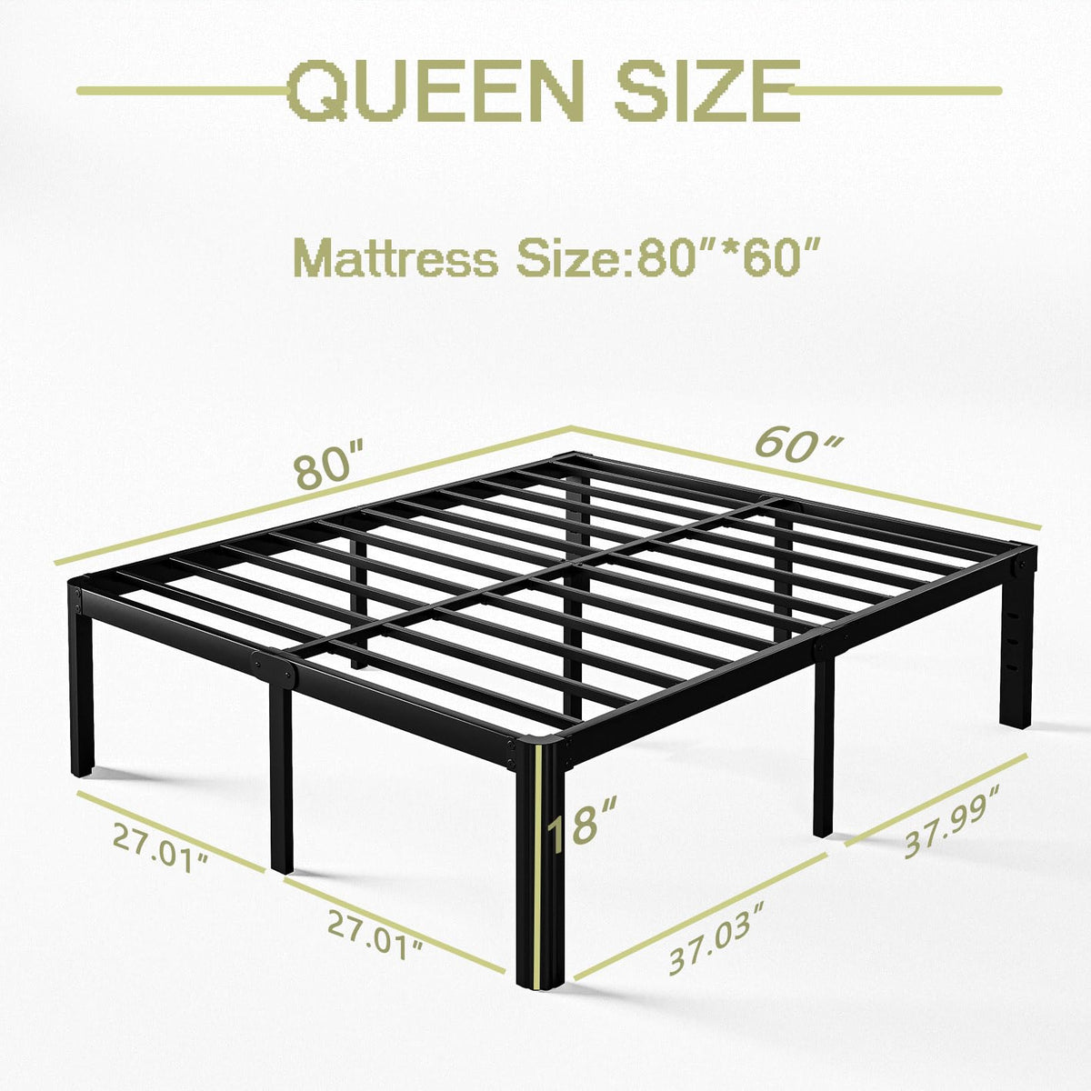 18 Inch High Queen Size Metal Platform Bed Frame Black C823104