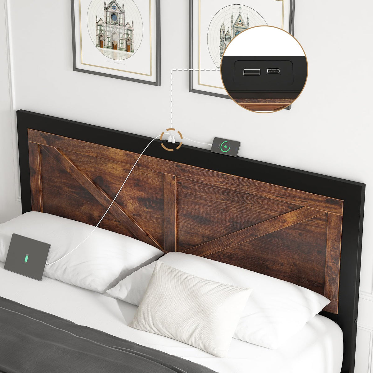 King Size Led Bed Frame with USB Charging Station I6800