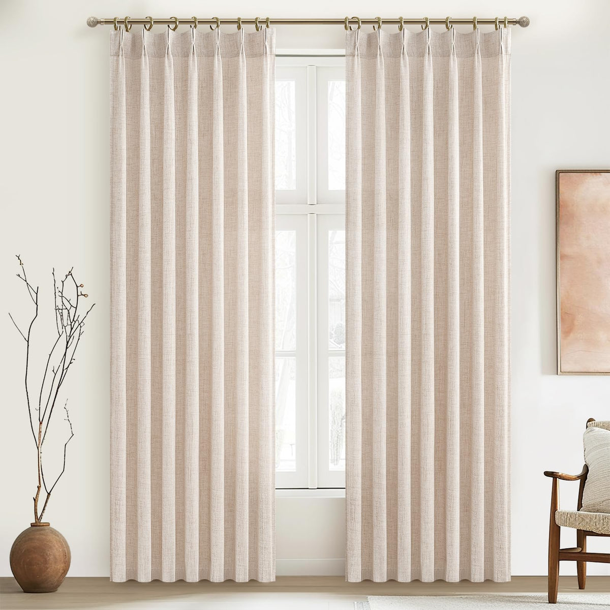Light Filtering Semi Sheer Linen Curtains 96 Inches 2 Panels Set P26745
