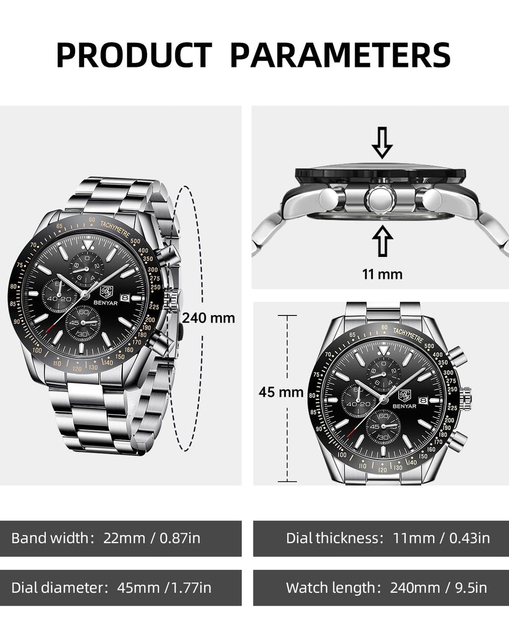 Analog Quartz Chronograph Waterproof Luminous Silicone Strap Watch M550967