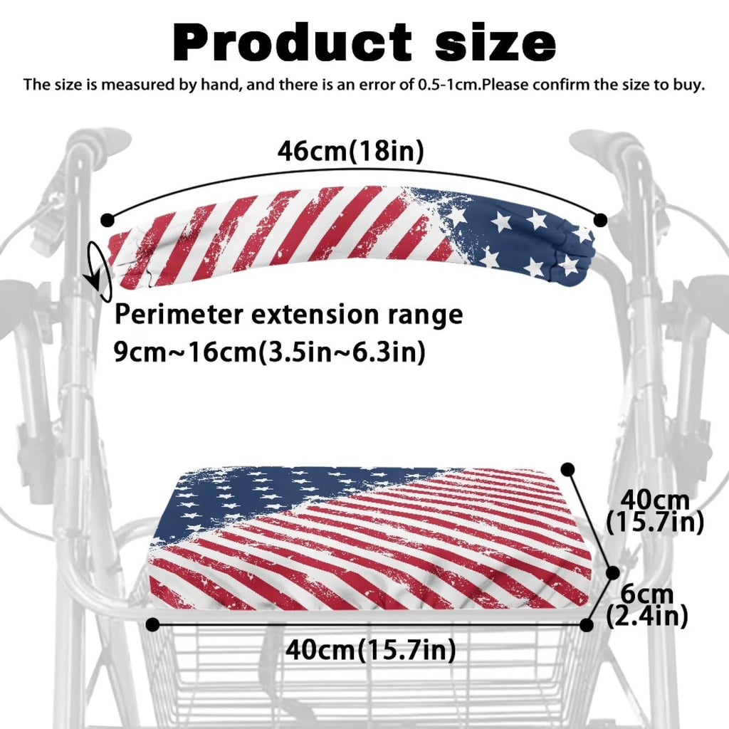 Blue White Star and Red Stripes Rollator Walker Seat and Backrest Covers L31432