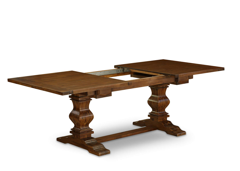 9 Piece Walnut Dining Table Set with Butterfly Leaf and 8 Dark Khaki Linen Fabric Chairs K3591