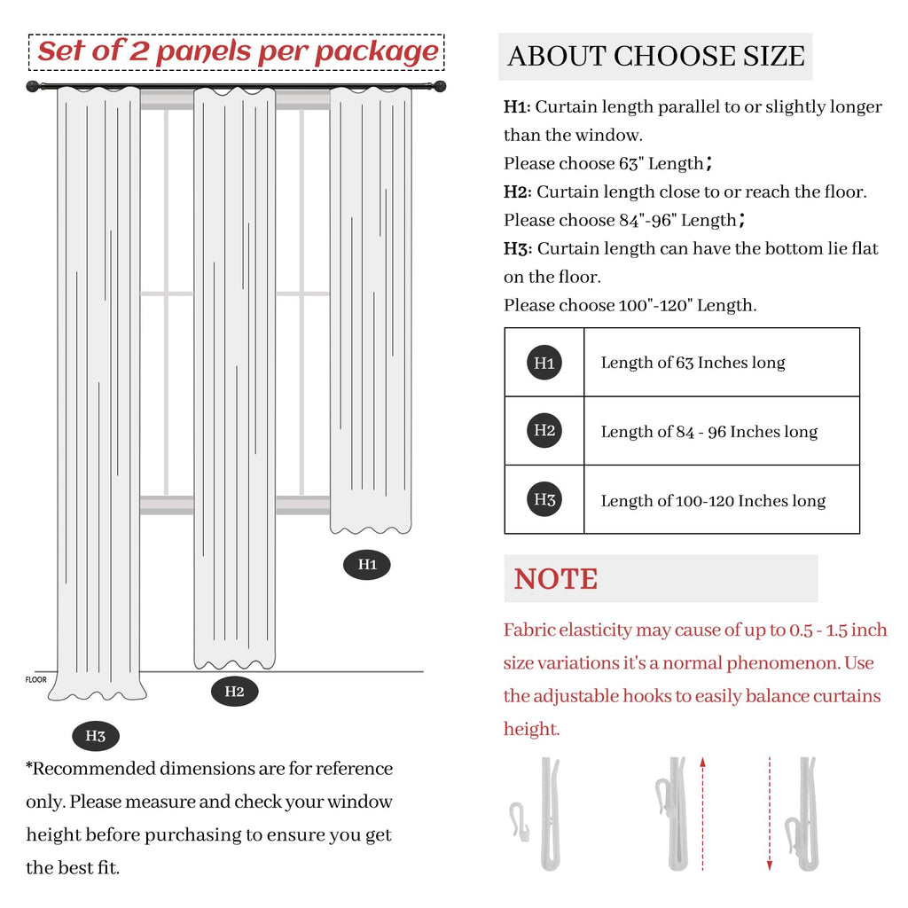Light Filtering Semi Sheer Linen Curtains 96 Inches 2 Panels Set P26745