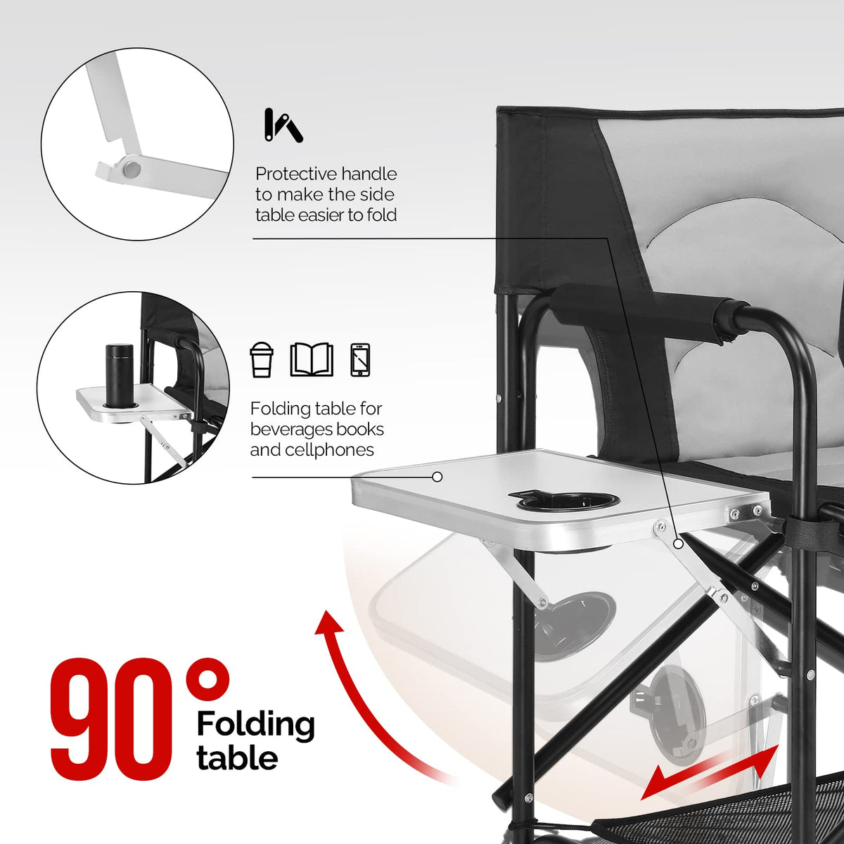 Extra Tall Portable Folding Makeup Artist Chair with Side Table C241