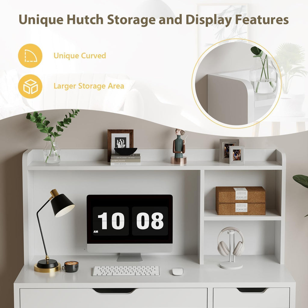 White Desk with Hutch and 4 Drawers M436972