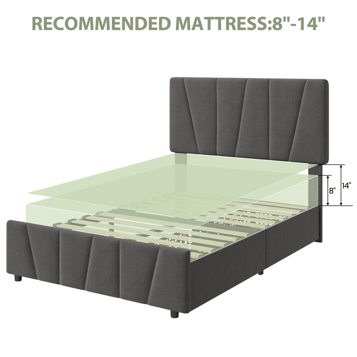 Twin Size Upholstered Bed Frame with 2 Storage Drawers A733490