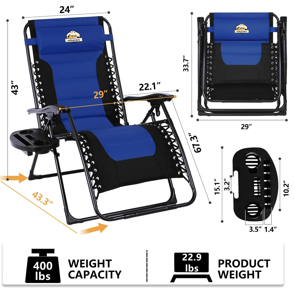 Oversized Zero Gravity Chairs Set of 2 S3351