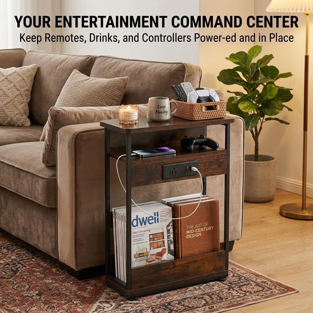 Narrow Side Table with Charging Station T476010