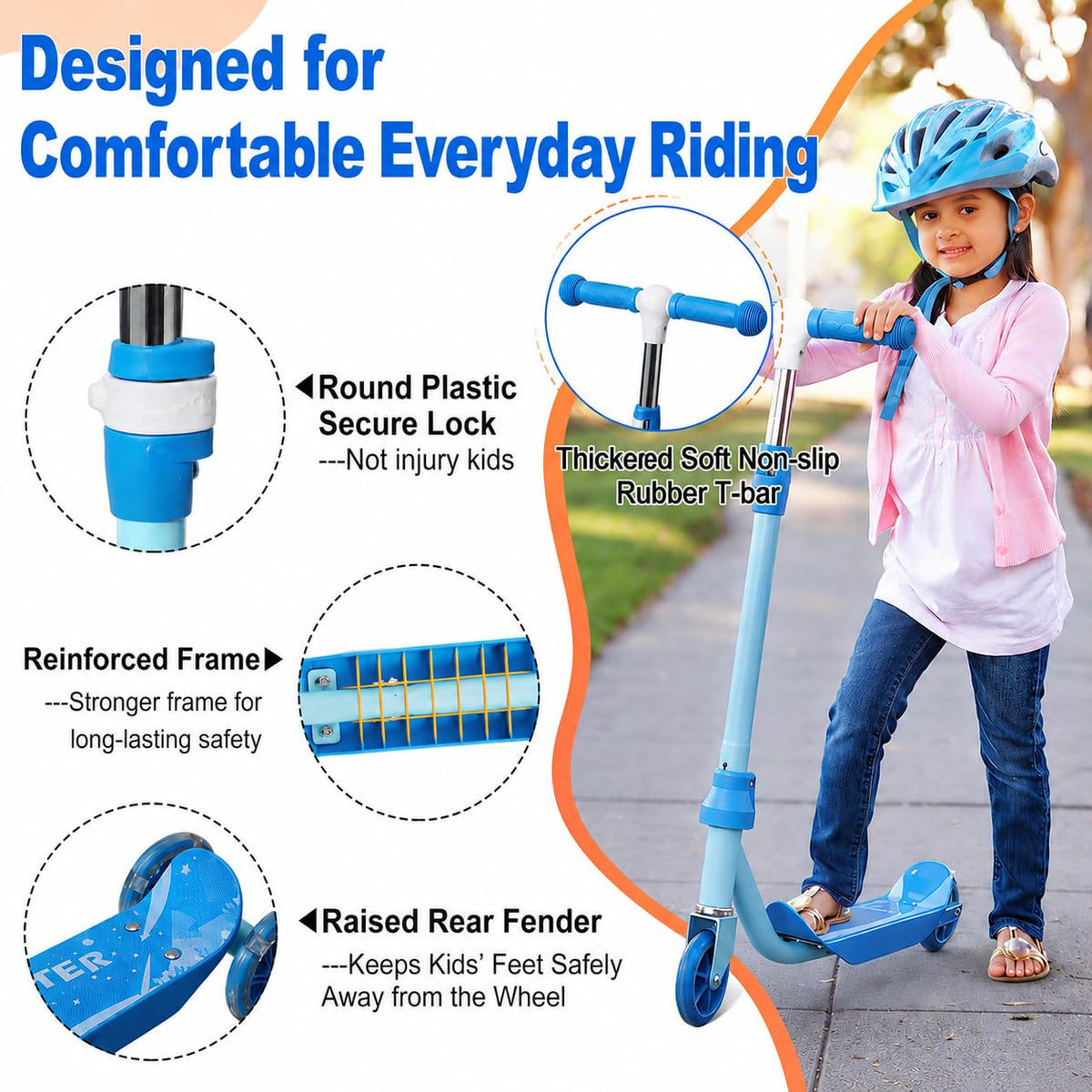 Three Wheel Kids Scooter with Light Up Wheels and Adjustable Handlebar A944222