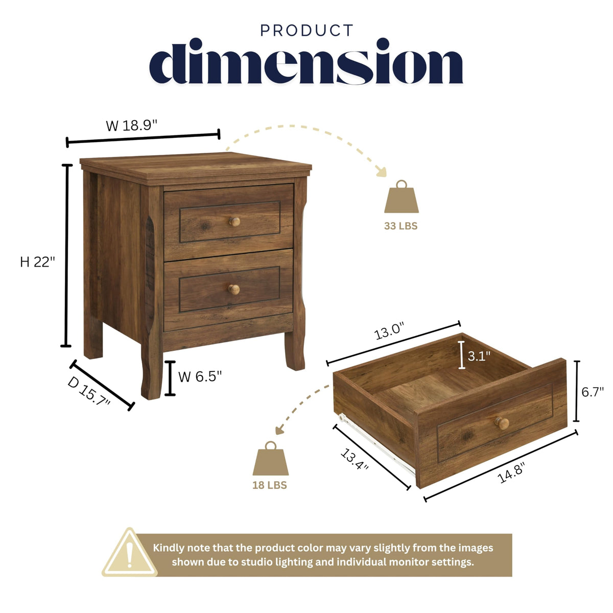 2 Drawer Wood Nightstand Set of 2 H296633
