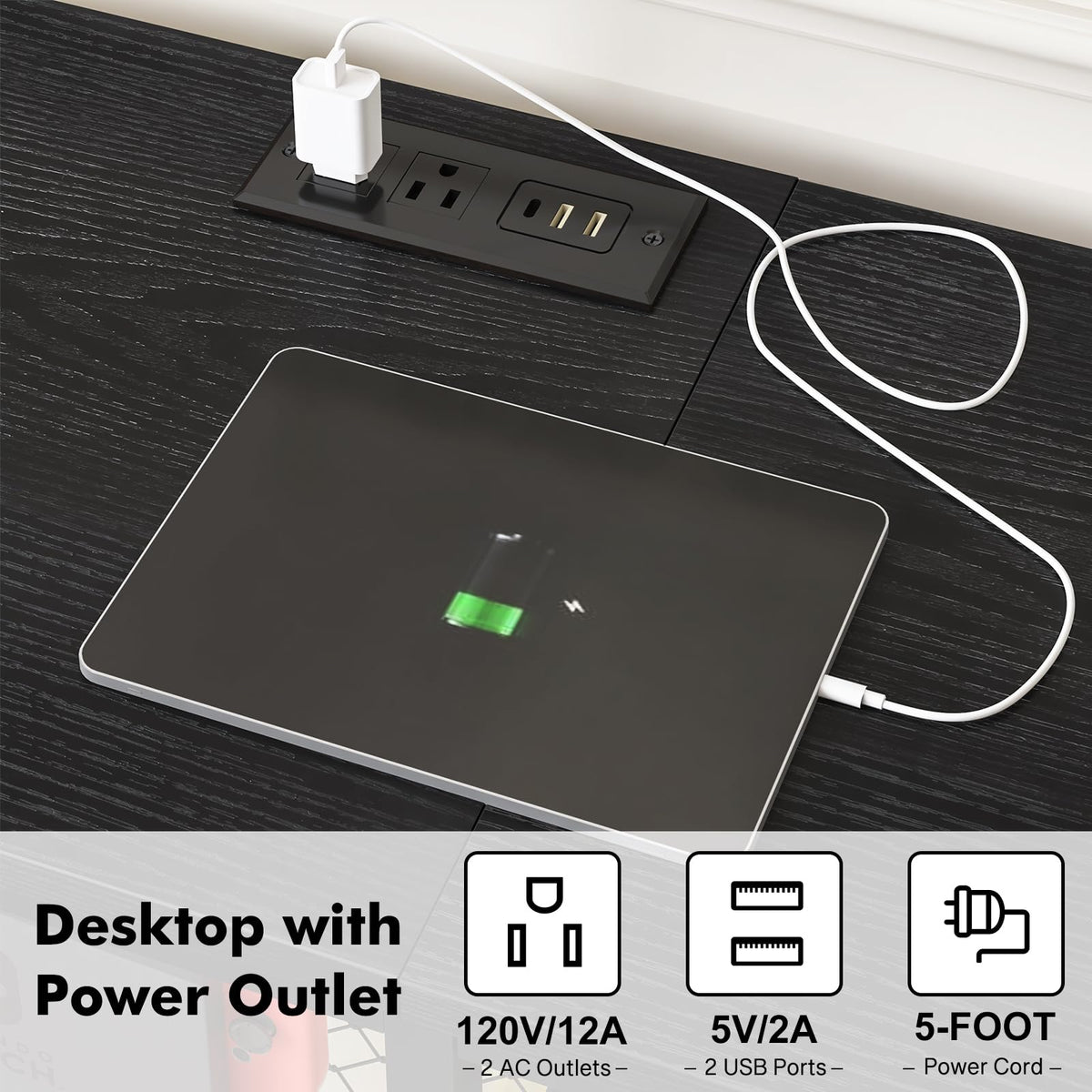 Black TV Stand with Outlets Q1612