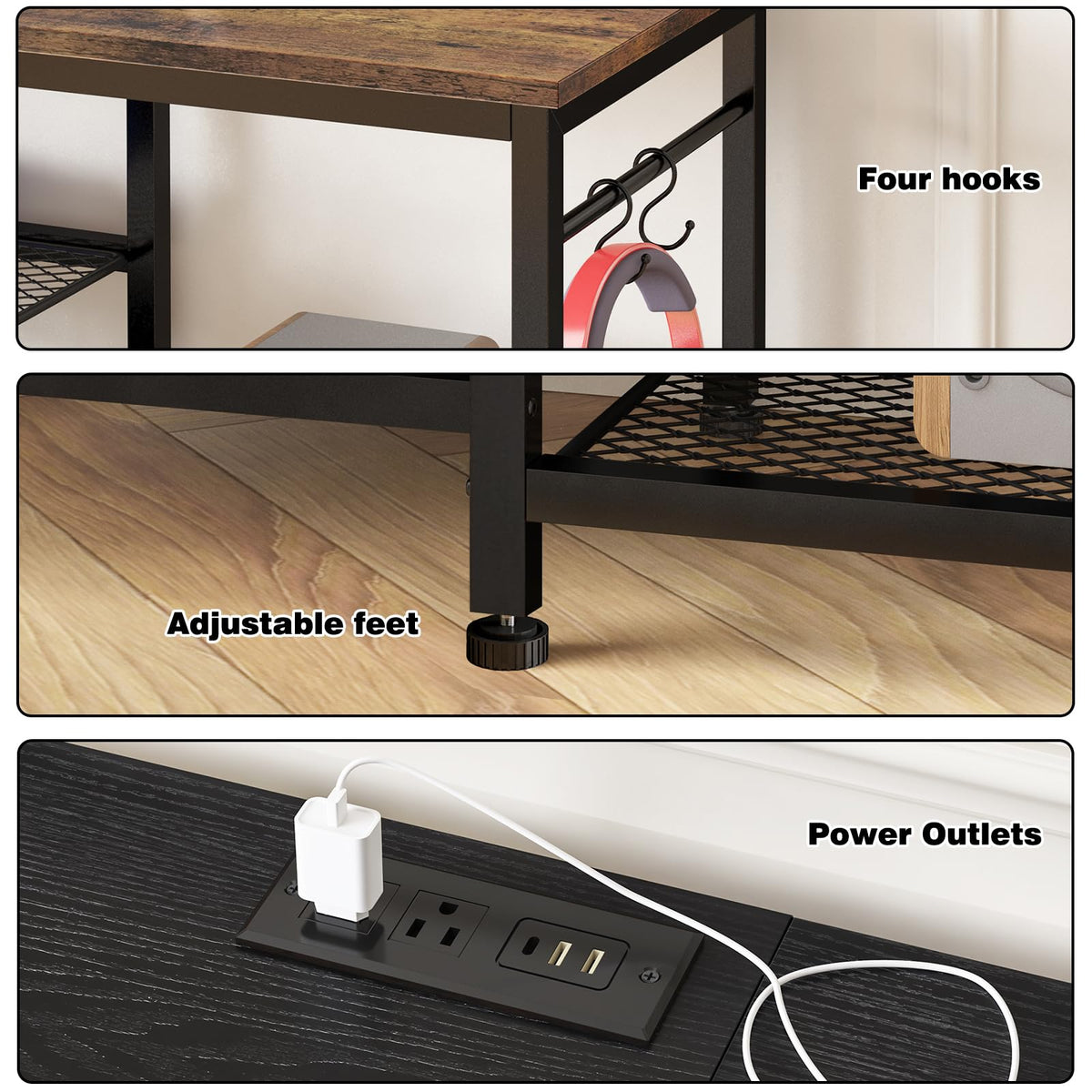Black TV Stand with Outlets Q1612