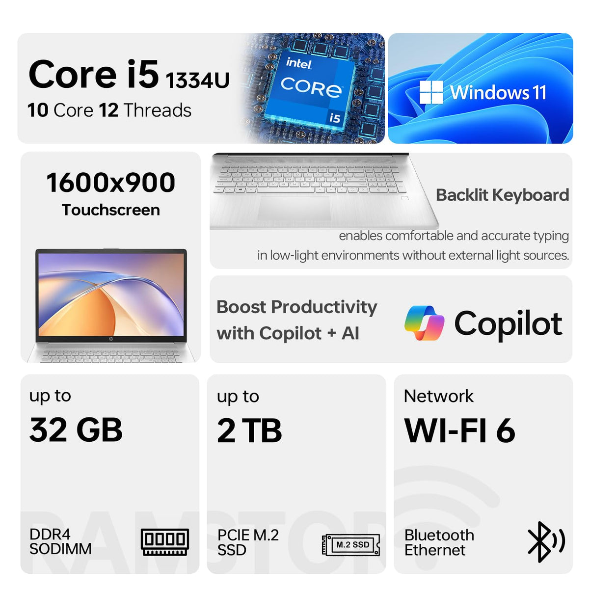 17.3" HD+ Touchscreen Laptop, Intel Core i5, 32GB RAM, 1TB SSD, Silver F4631
