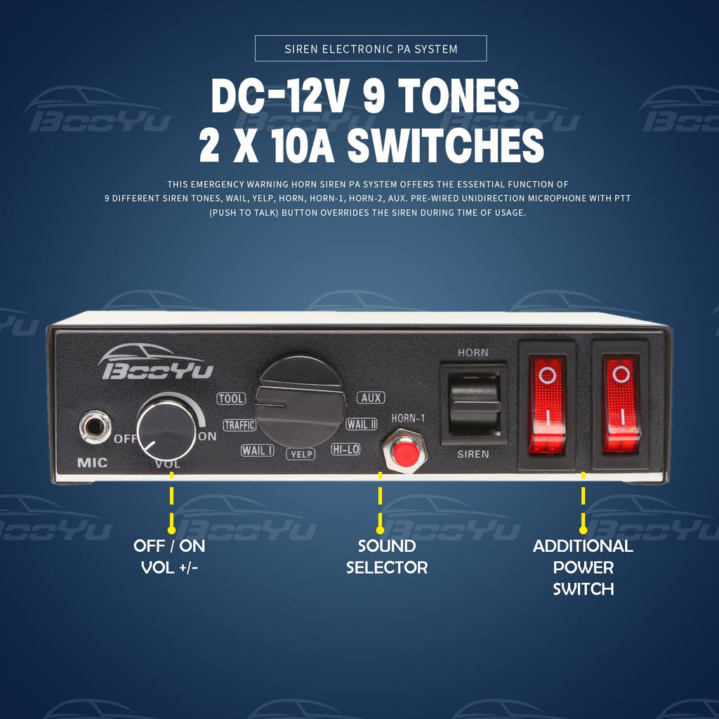 12V 200W 9Tone Slim Speaker Horn Alarm PA System Emergency Siren X993657
