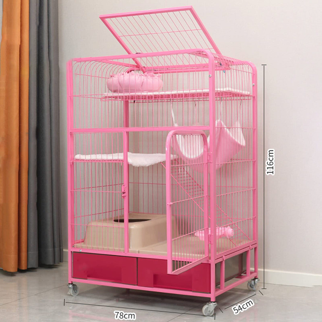 Pink Folding Metal Cat Cage Dog Crate with Four Wheels M288381