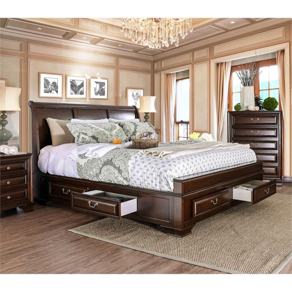 Brown Cherry California King Storage Bed with 4 Drawers M96622