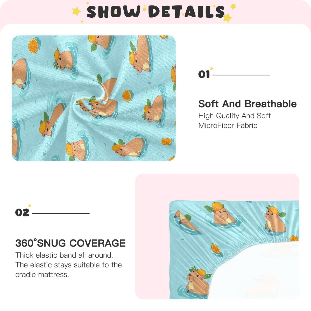 Soft Breathable Microfiber Crib Sheet, Fits Standard Size 28in x 52in L913195