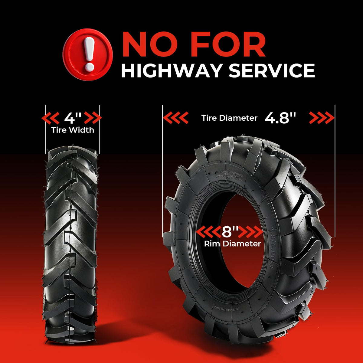 4.80x4.00x8 Lawn & Garden Mower Tires, Set of 2, 4 Ply Tubeless S892955