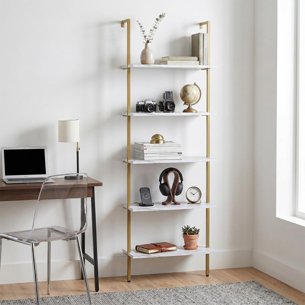 White 5-Tier Ladder Bookshelf G56201