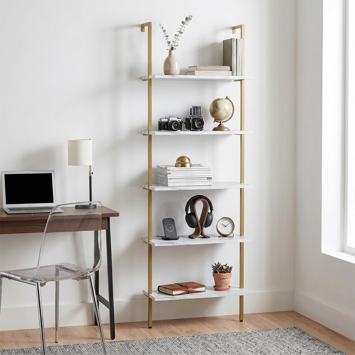 White 5-Tier Ladder Bookshelf G56201