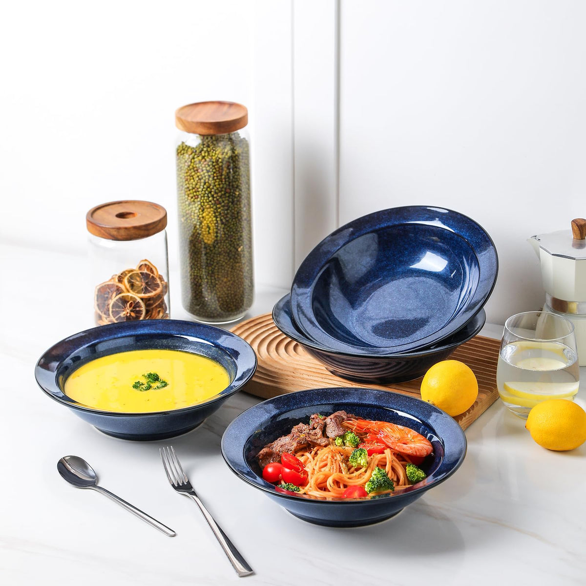 Blue 27oz Ceramic Soup Bowls Set of 4 U321250