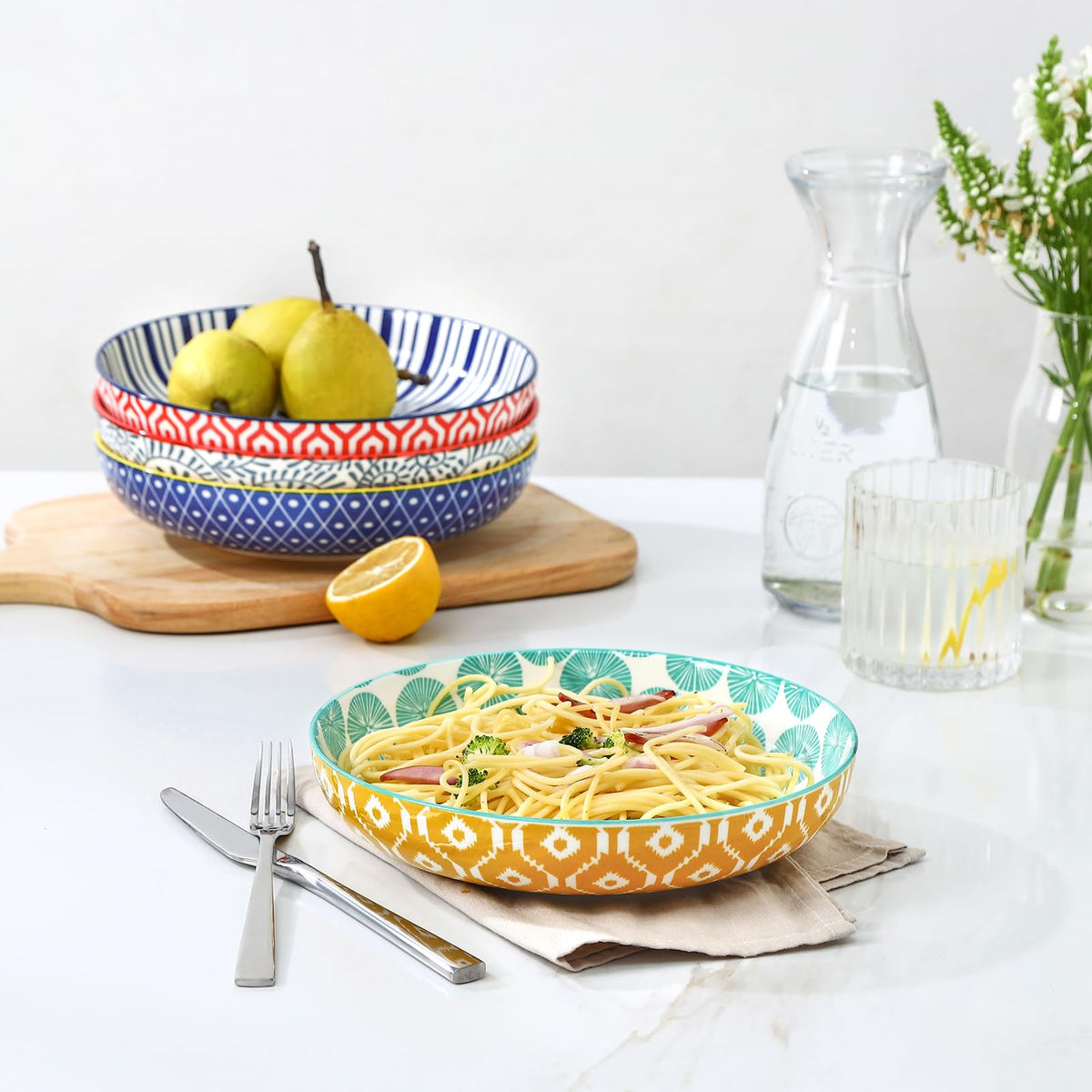 Ceramic Pasta Bowls Set of 4, 34 OZ I84199