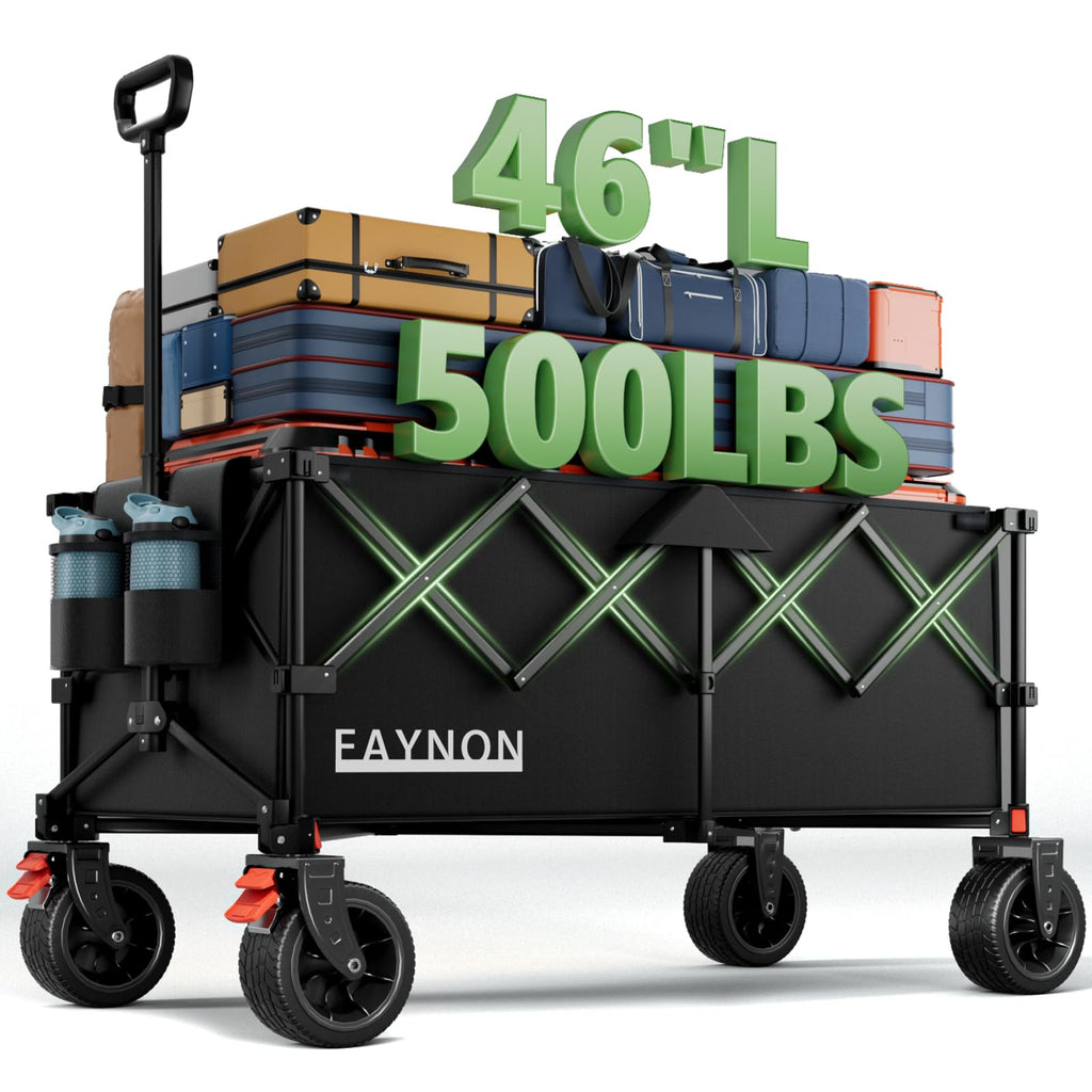 46" Collapsible Foldable Extended Wagon, 500LB Weight Capacity with 280L Heavy Duty Folding Cart, Black B7022