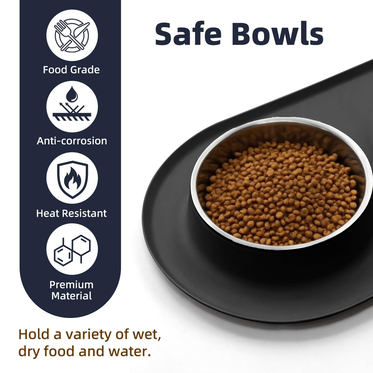 Stainless Steel Cat Food Bowls with Non-Slip Mat, 1.5 Cups Each A448258