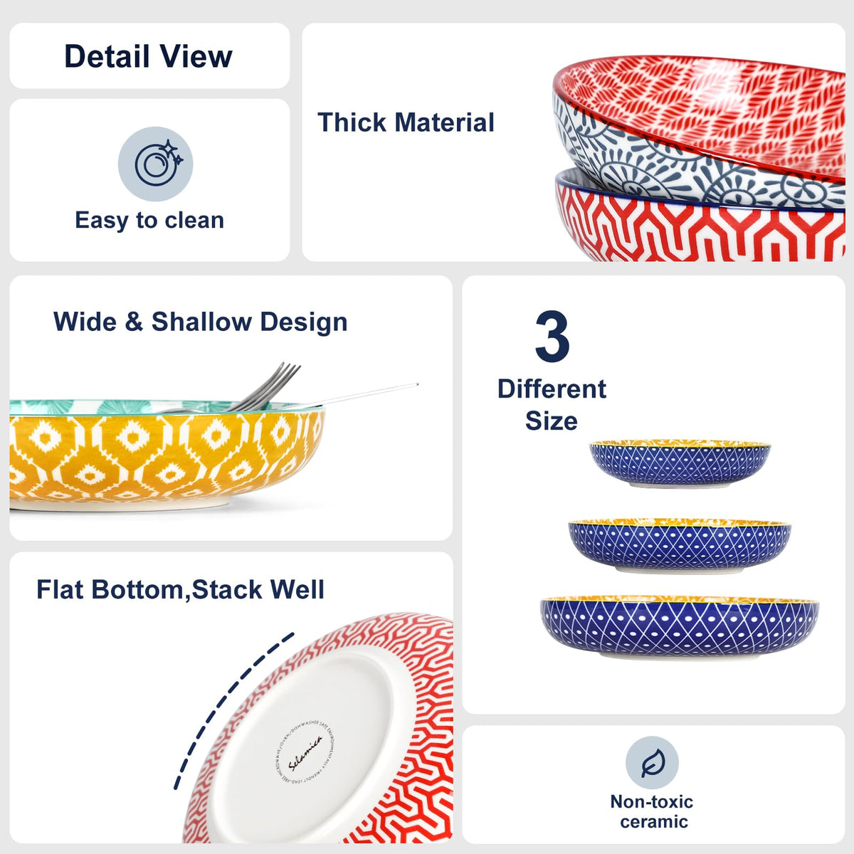 Ceramic Pasta Bowls Set of 4, 34 OZ I84199