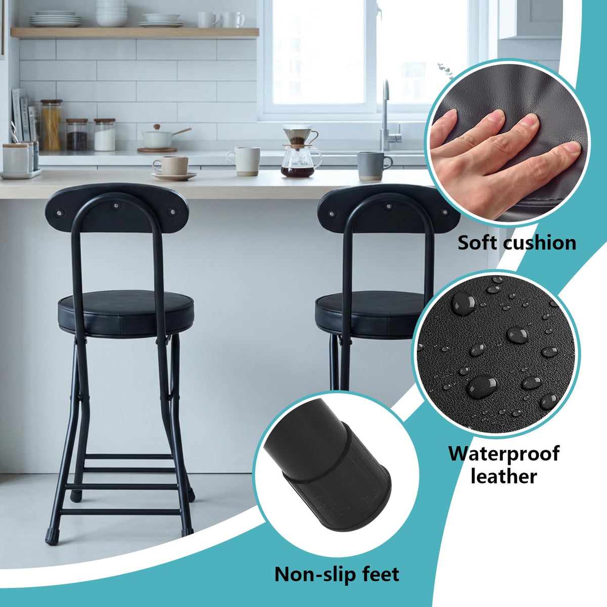 Cushioned Black Folding Stool M45443